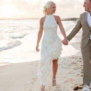 ROTATE Bridal floral-appliqué maxi dress - size 4